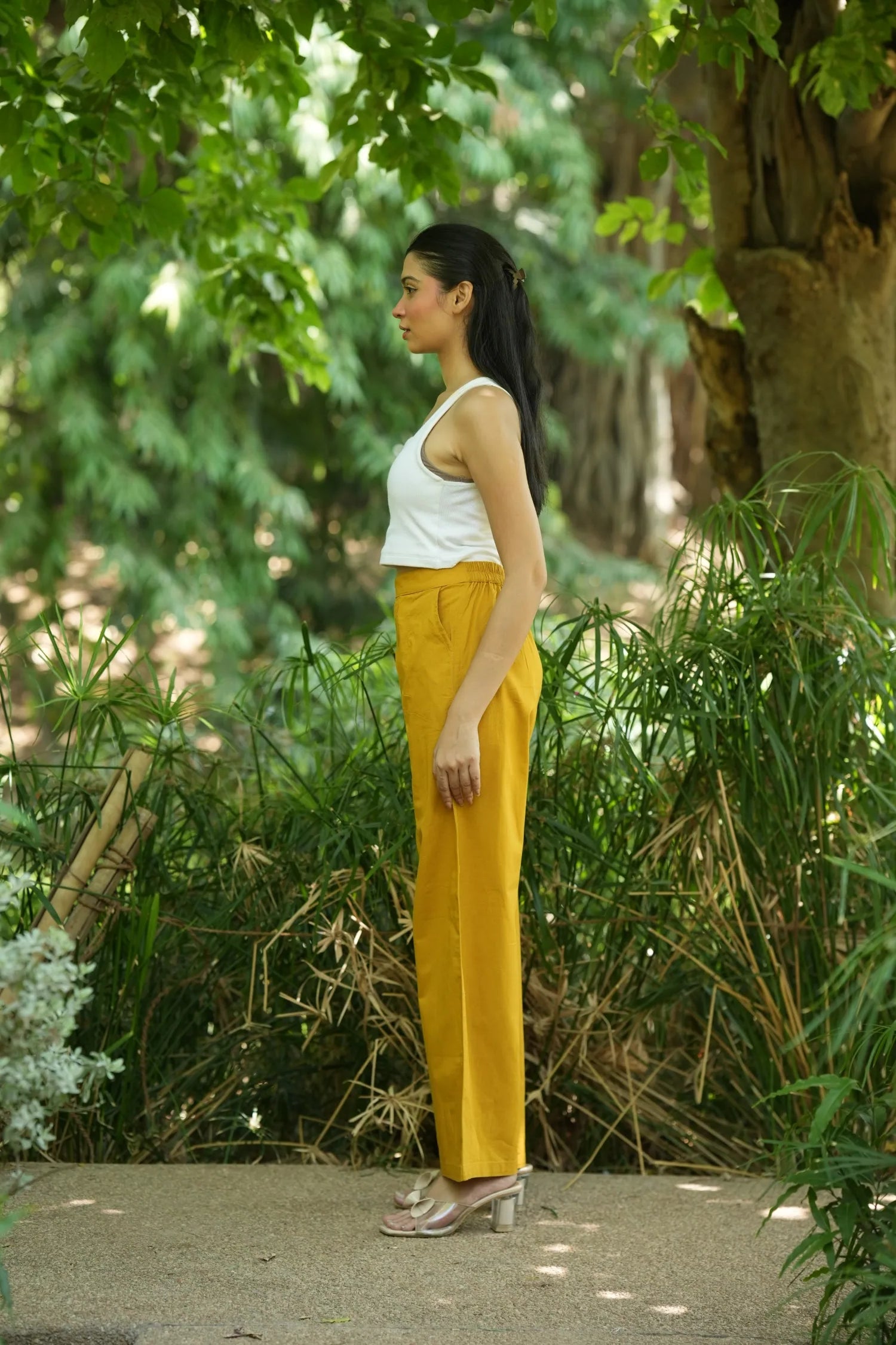 Mustard Handloom Cotton Wide Leg Pants