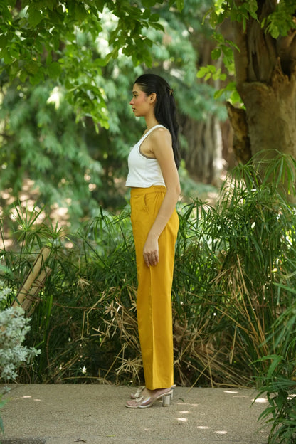Mustard Handloom Cotton Wide Leg Pants