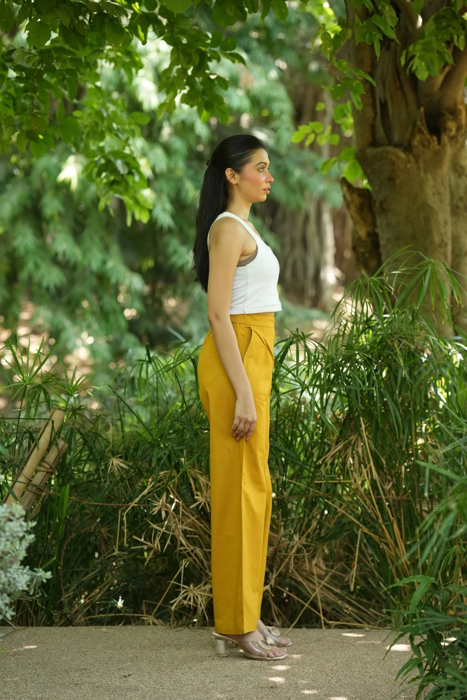Mustard Handloom Cotton Wide Leg Pants