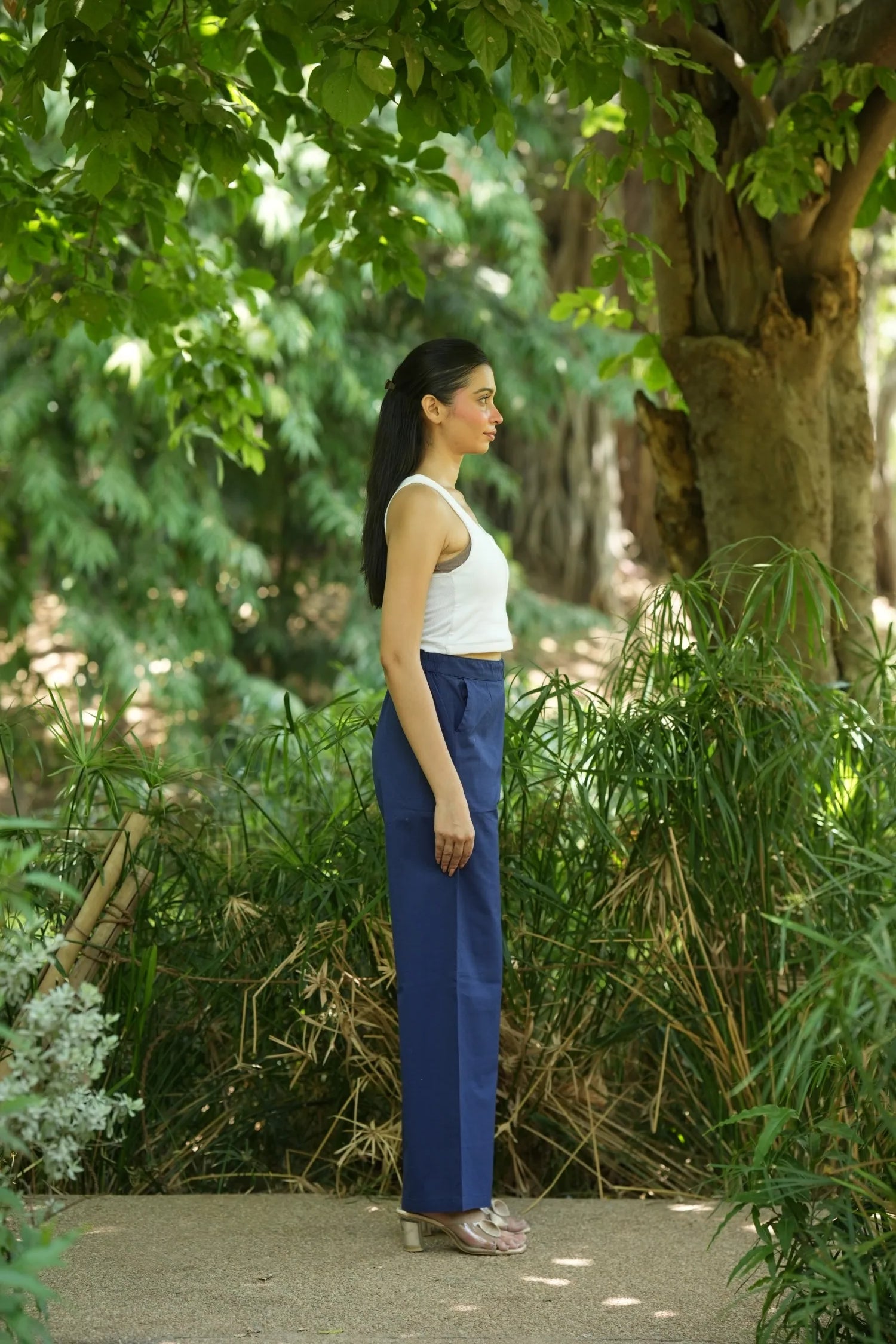Blue Handloom Cotton Wide Leg Pants