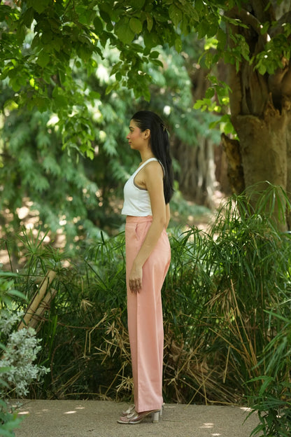 Peach Handloom Cotton Wide Leg Pants