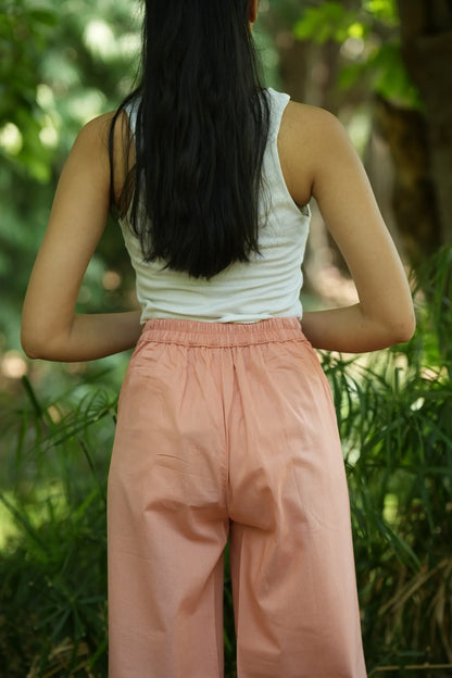 Peach Handloom Cotton Wide Leg Pants