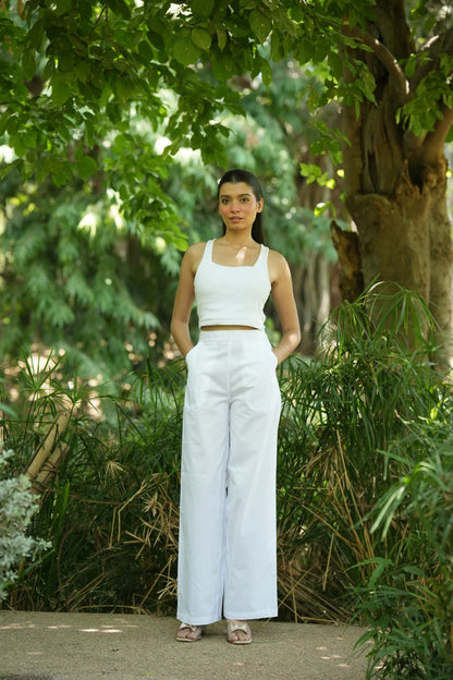 White Handloom Cotton Wide Leg Pants
