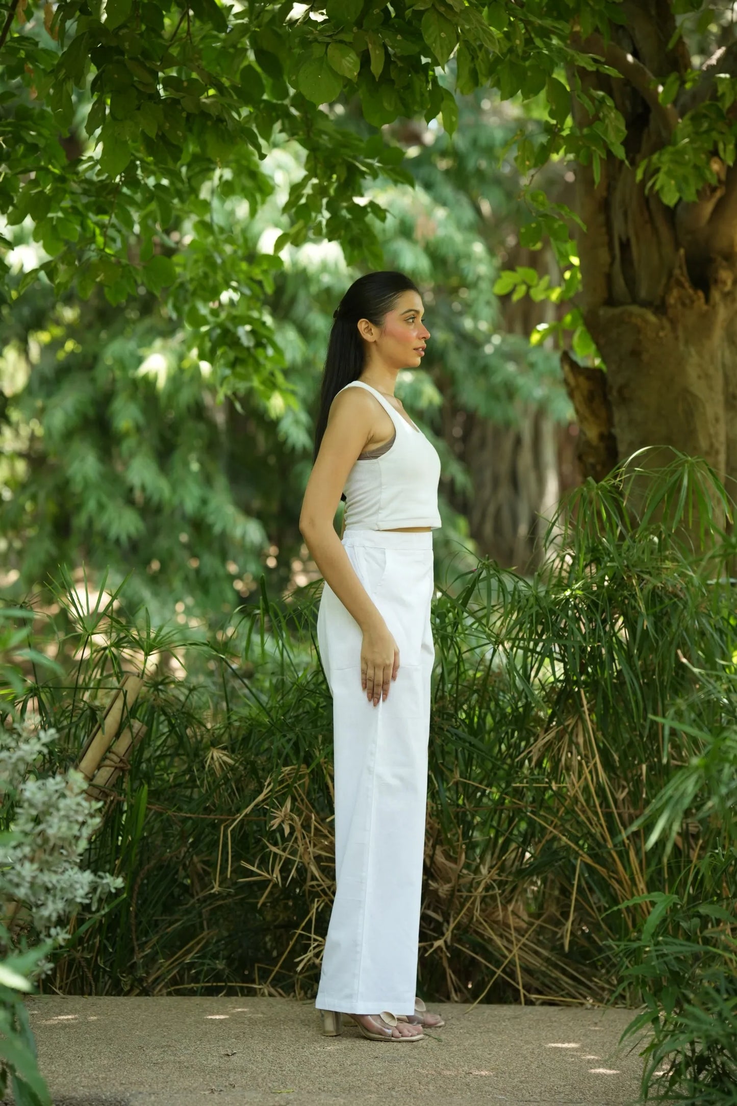 White Handloom Cotton Wide Leg Pants