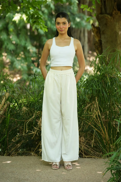 White Solid Palazzo Pants