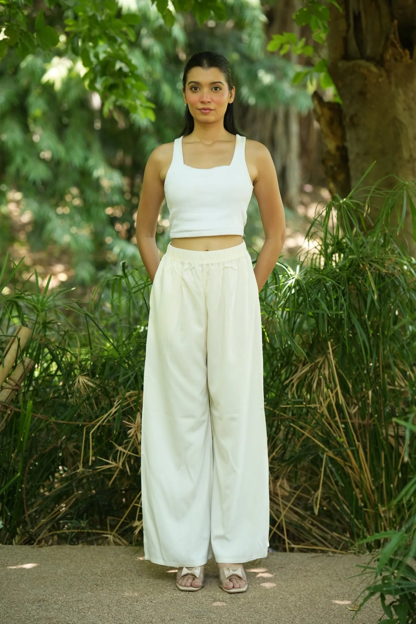 White Solid Palazzo Pants
