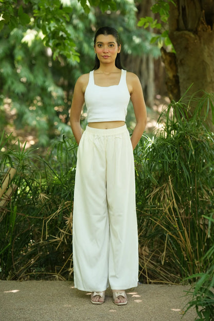 White Solid Palazzo Pants