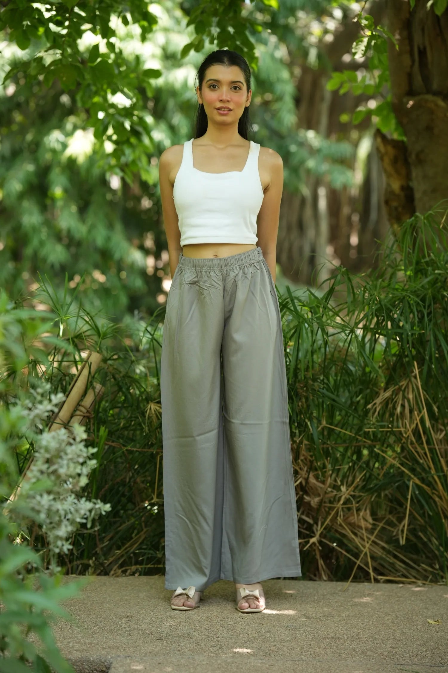 Grey Solid Palazzo Pants