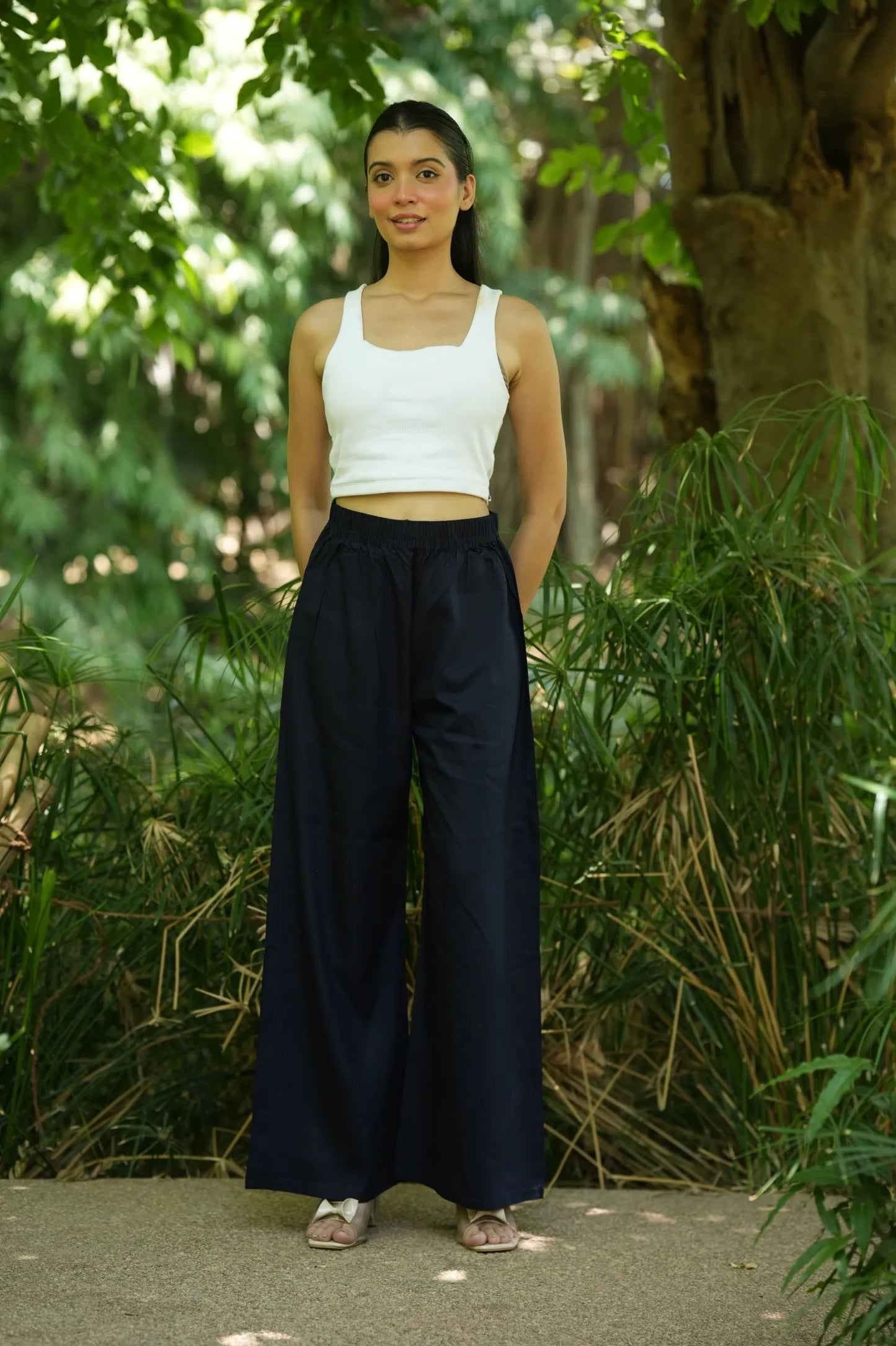 Navy Blue Solid Palazzo Pants