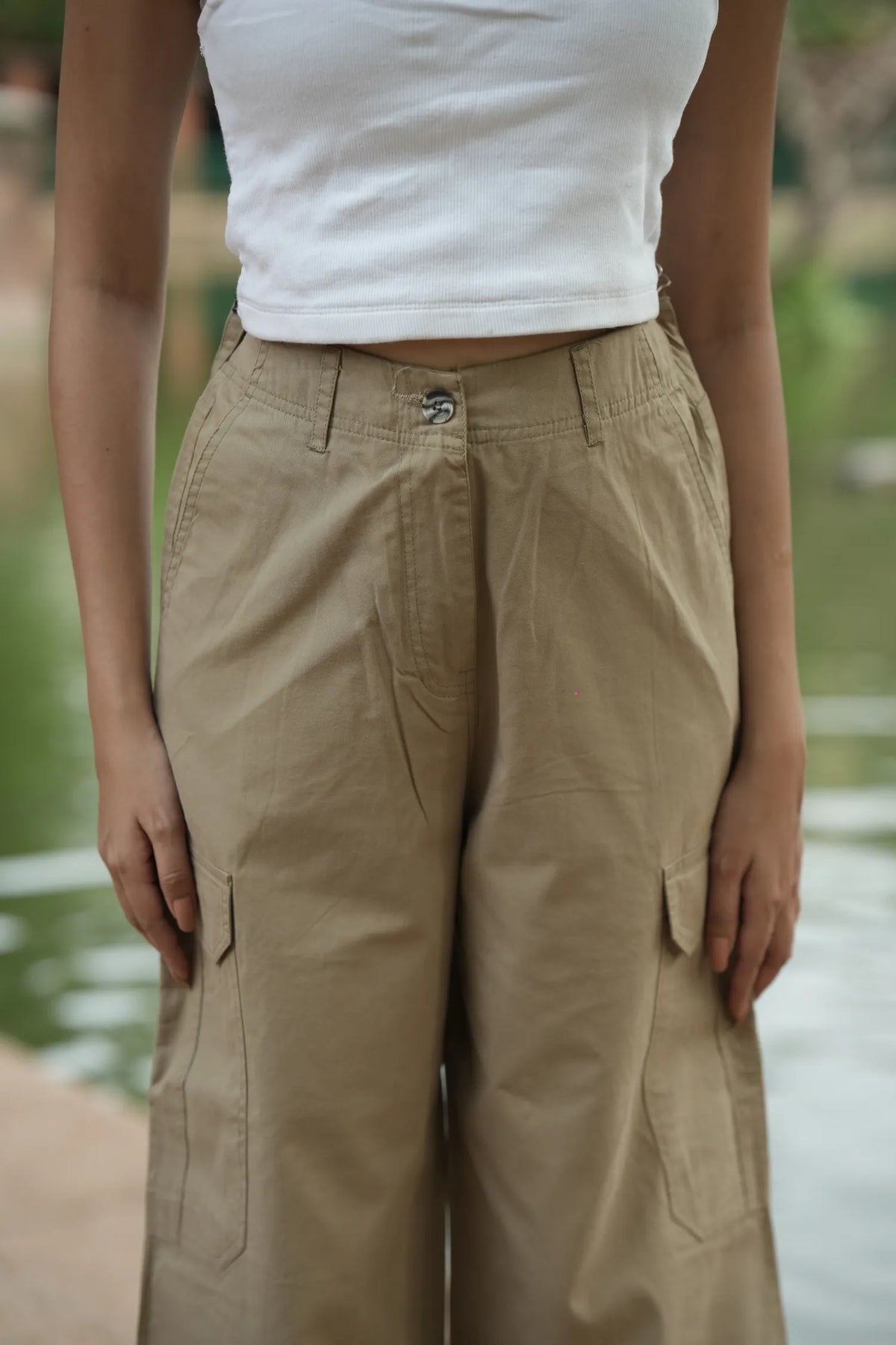 Brown Wide-Leg Cargo Pants with Back Belt