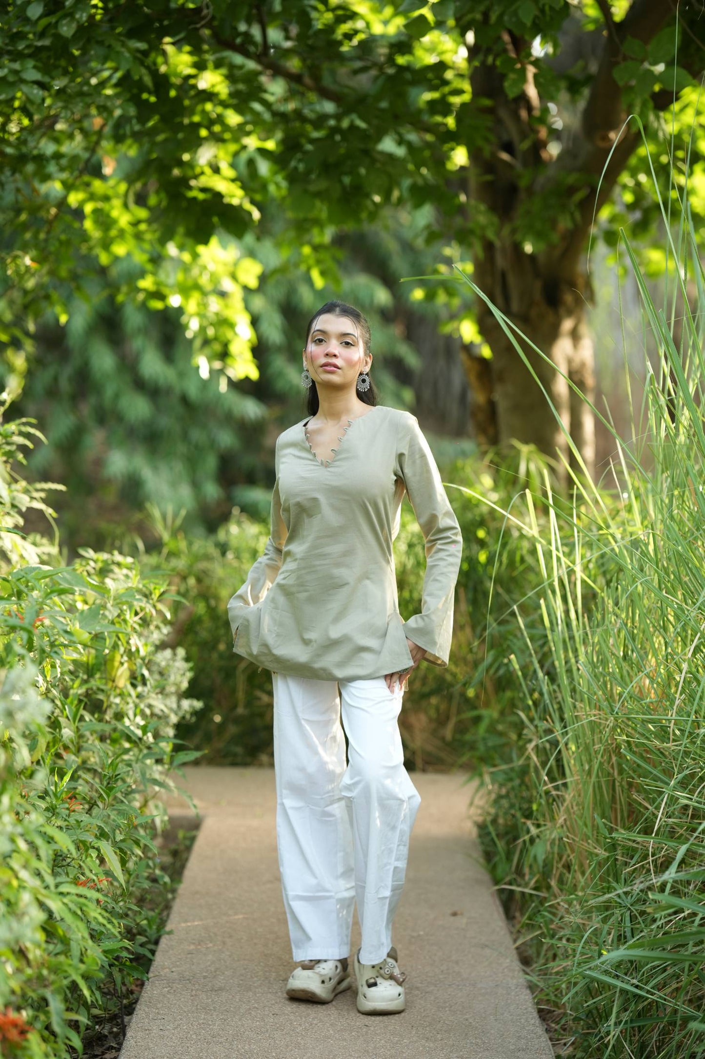 Olive Grey Solid Lupi Kurti
