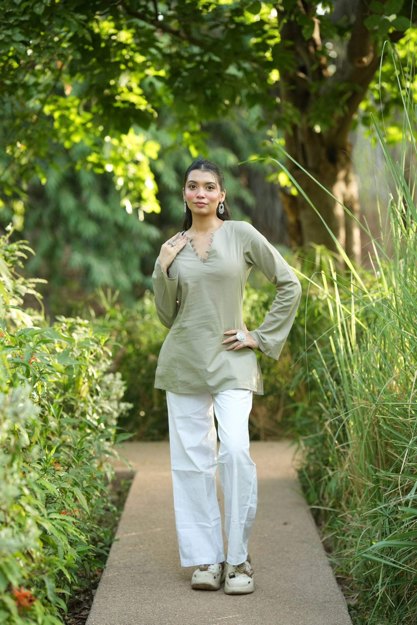 Olive Grey Solid Lupi Kurti