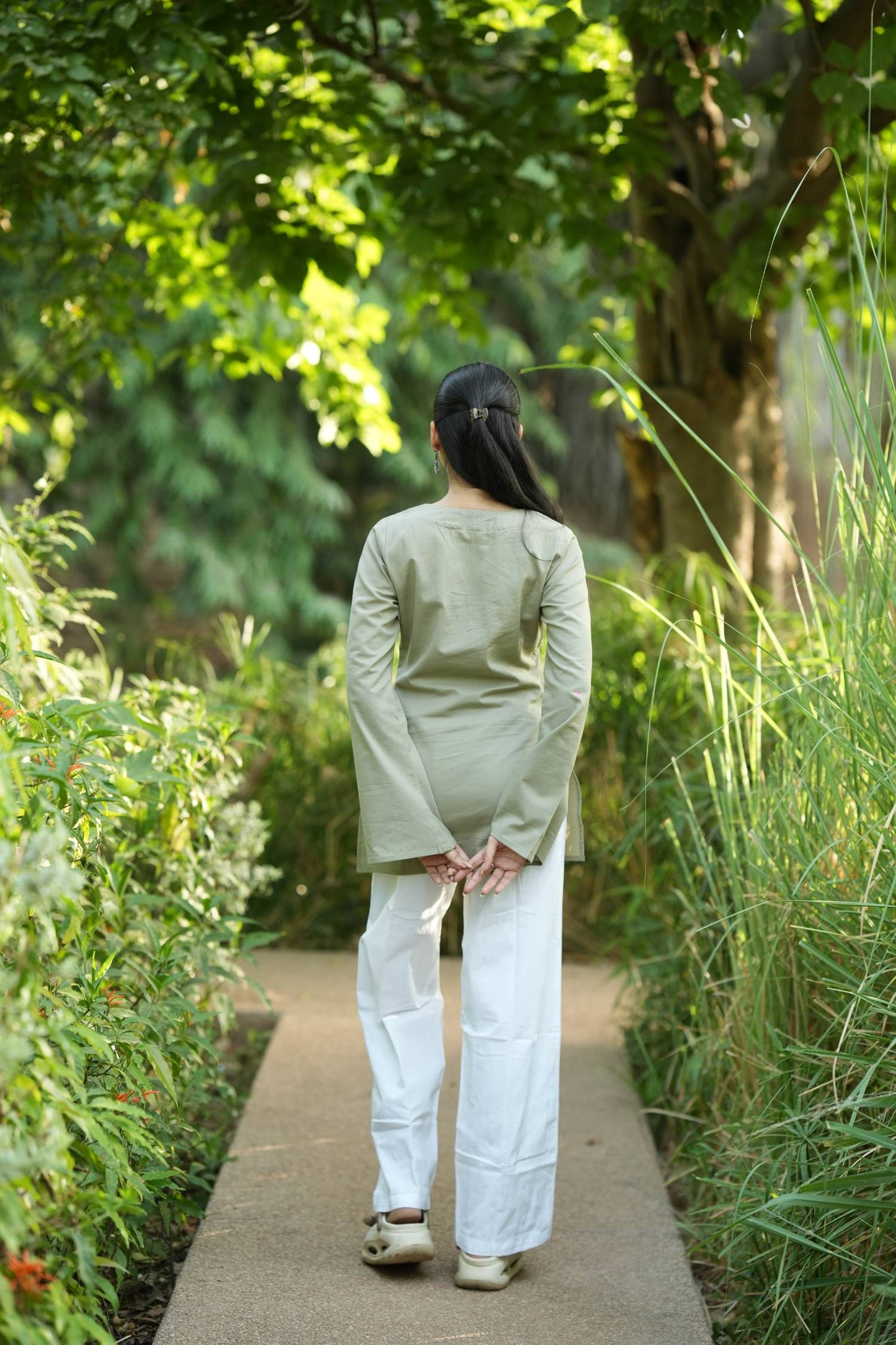 Olive Grey Solid Lupi Kurti