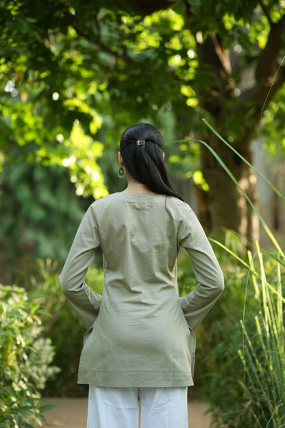 Olive Grey Solid Lupi Kurti