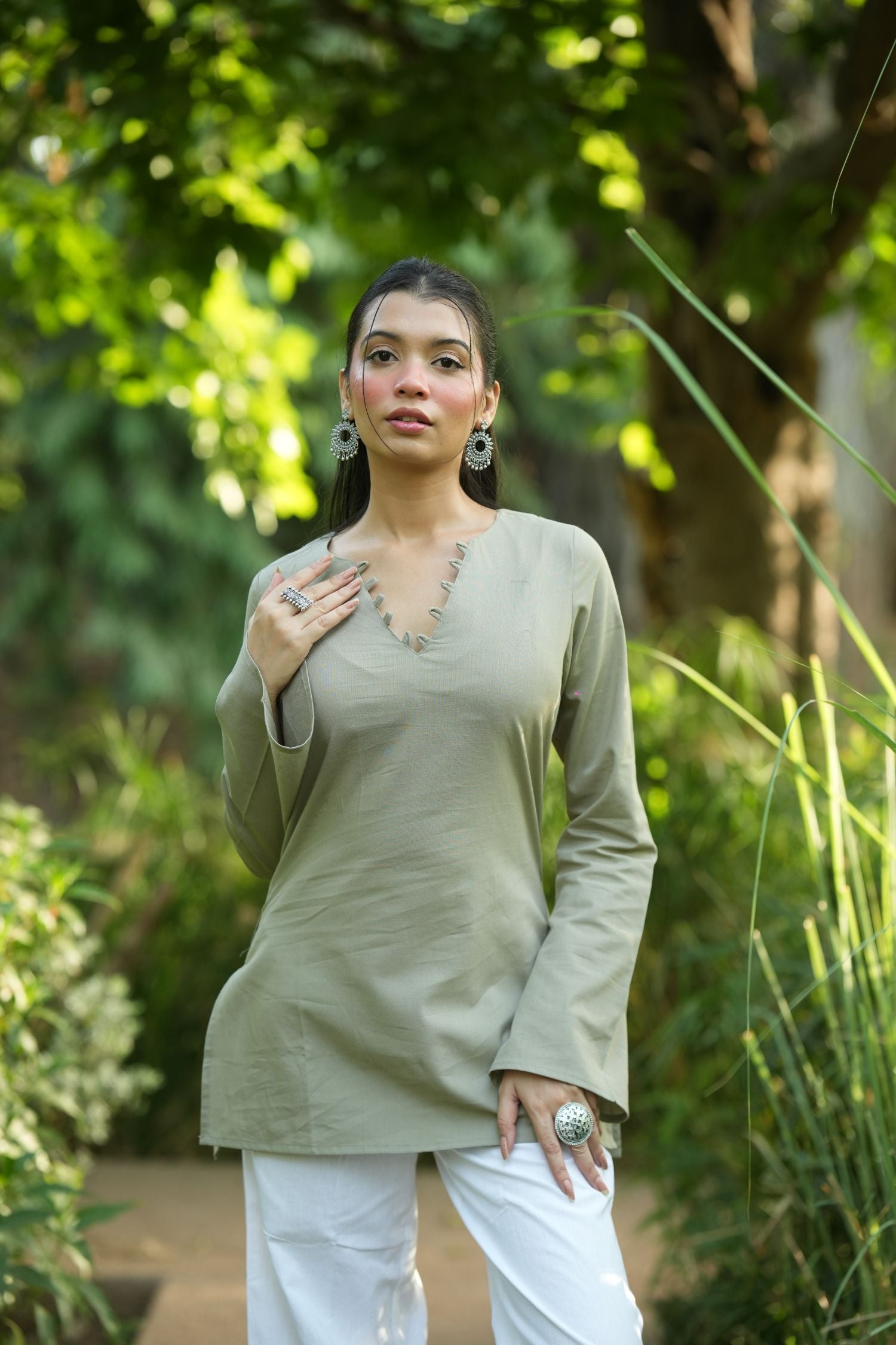 Olive Grey Solid Lupi Kurti