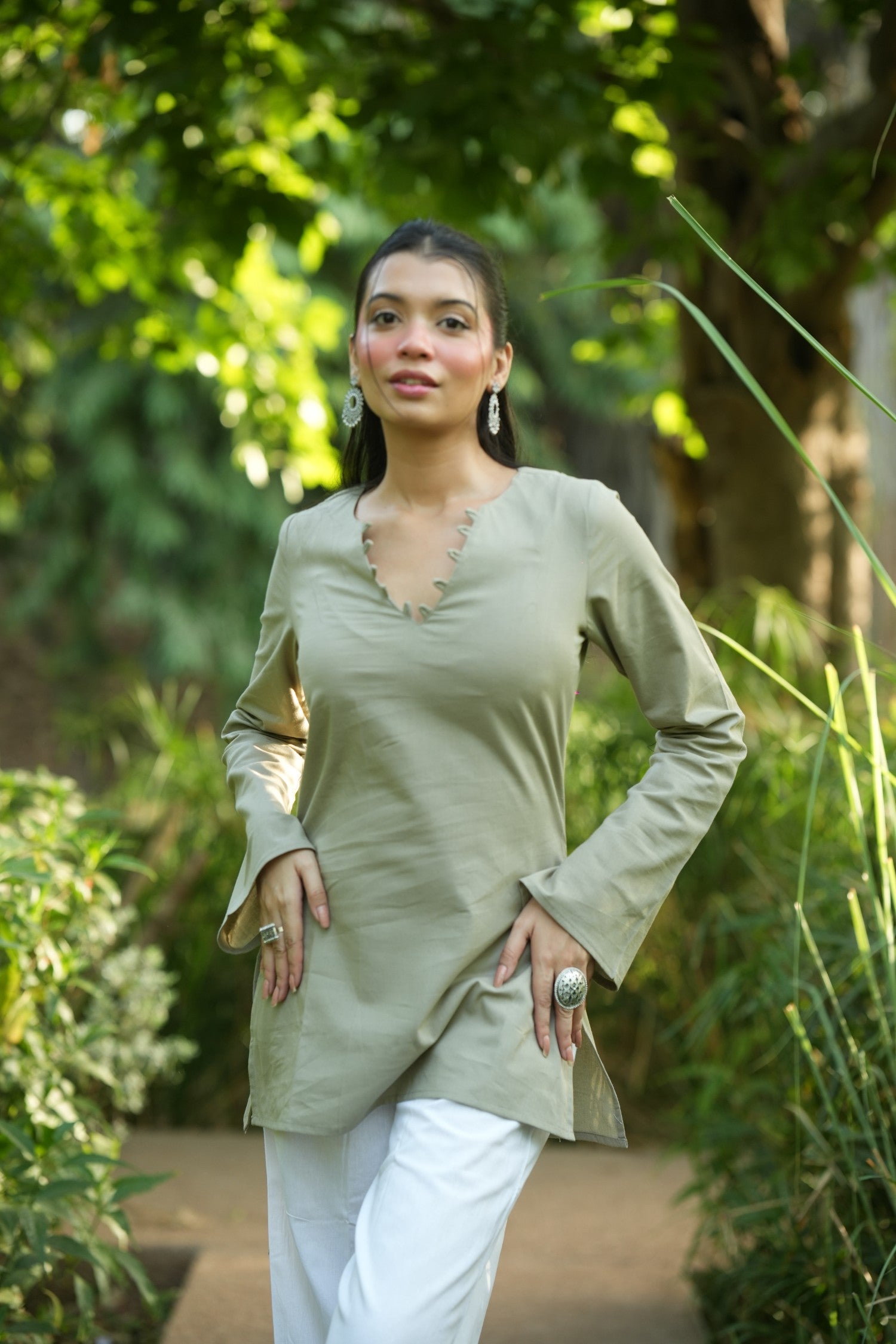 Olive Grey Solid Lupi Kurti
