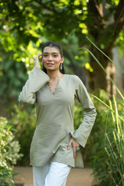 Olive Grey Solid Lupi Kurti