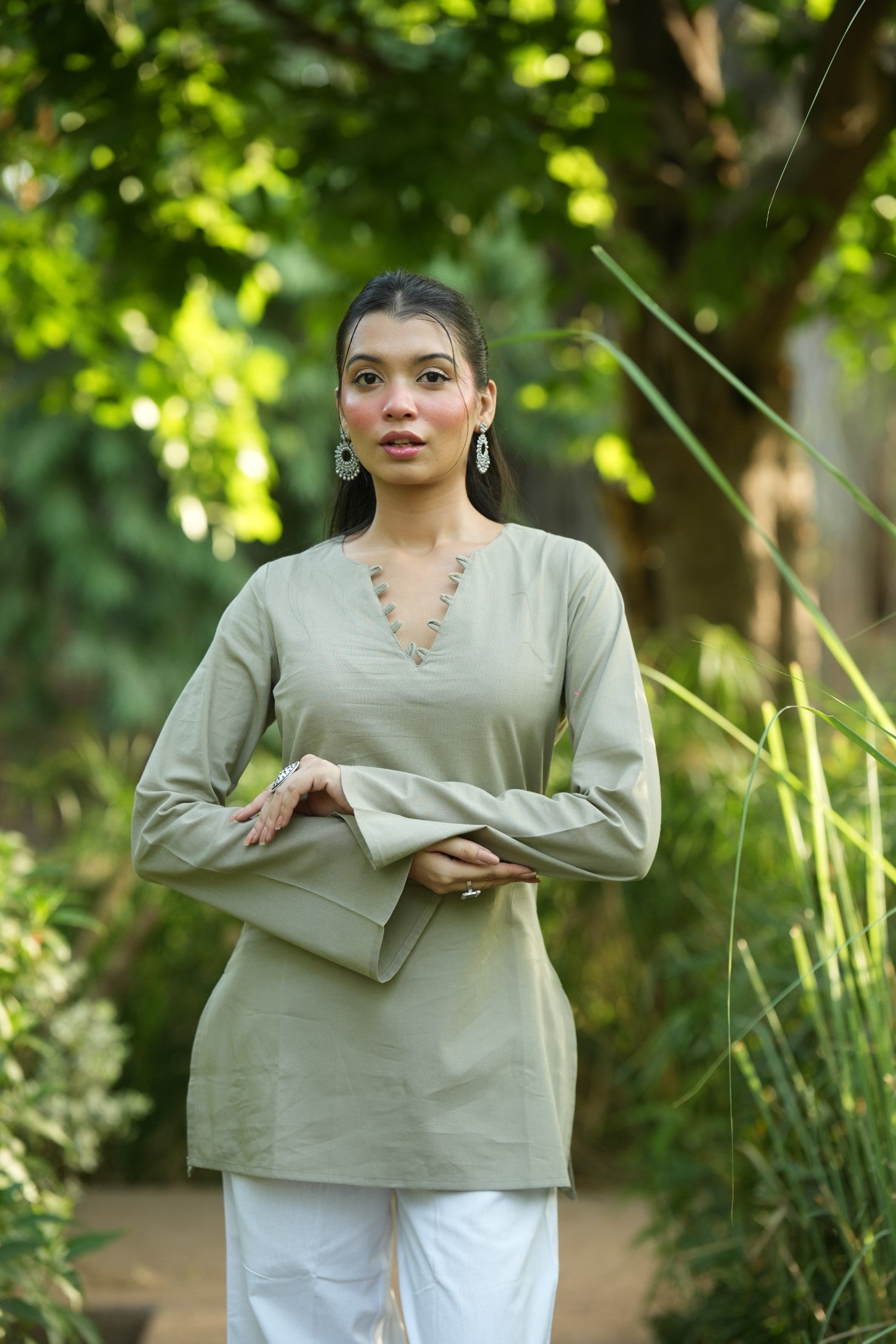 Olive Grey Solid Lupi Kurti