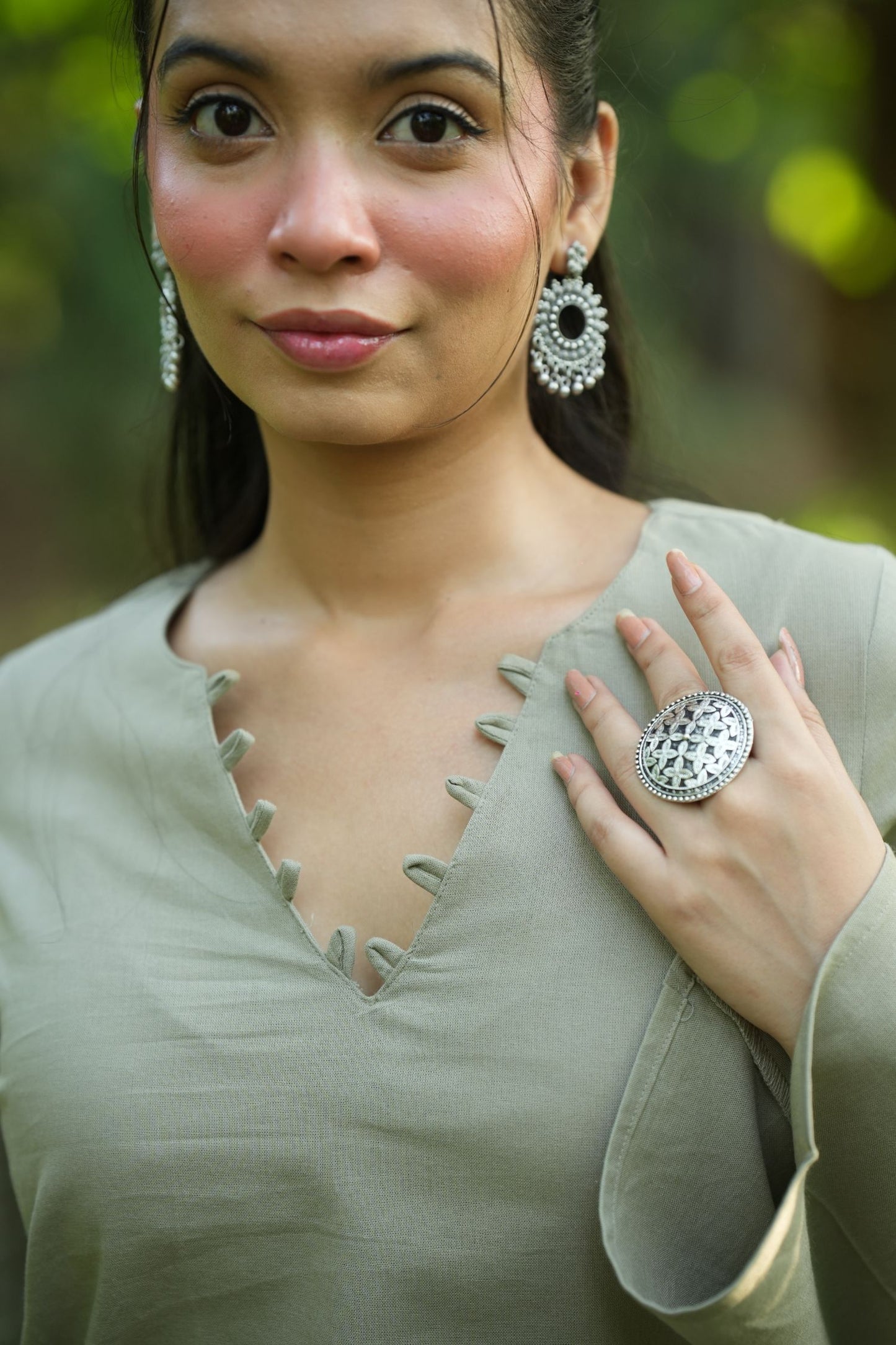 Olive Grey Solid Lupi Kurti