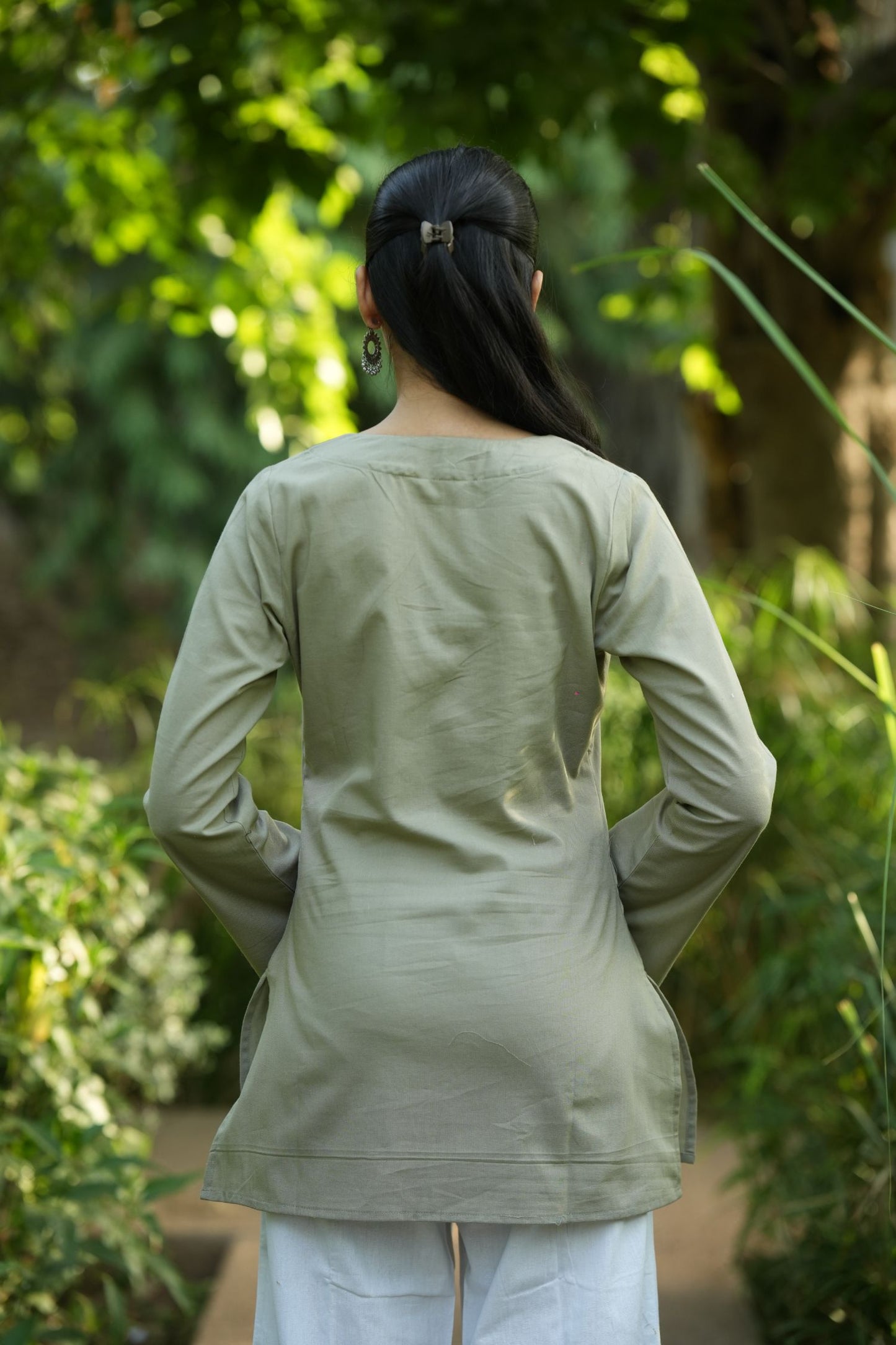 Olive Grey Solid Lupi Kurti