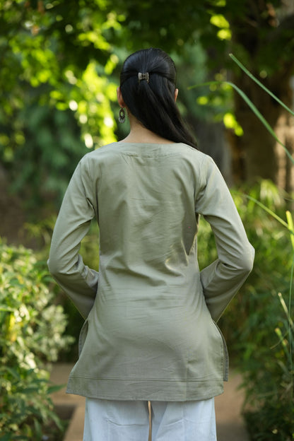 Olive Grey Solid Lupi Kurti