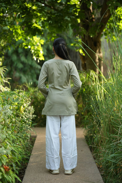 Olive Grey Solid Lupi Kurti