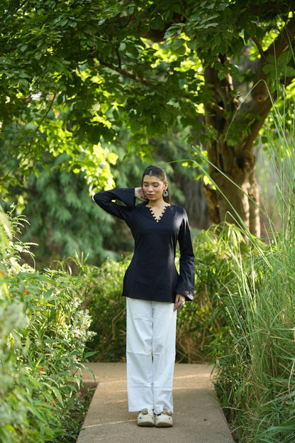 Navy Blue Solid Lupi Kurti