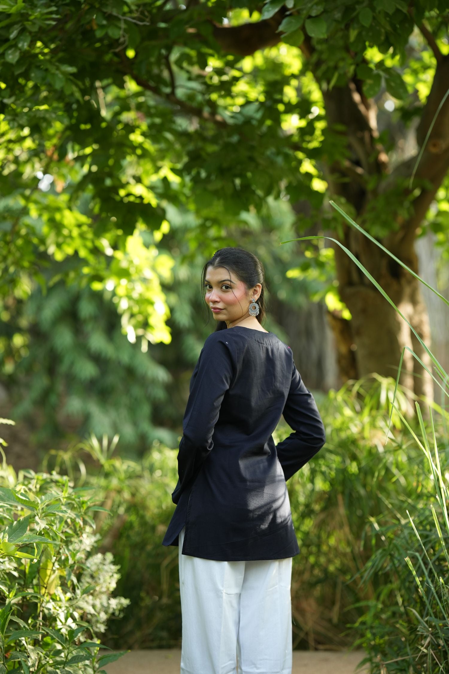 Navy Blue Solid Lupi Kurti