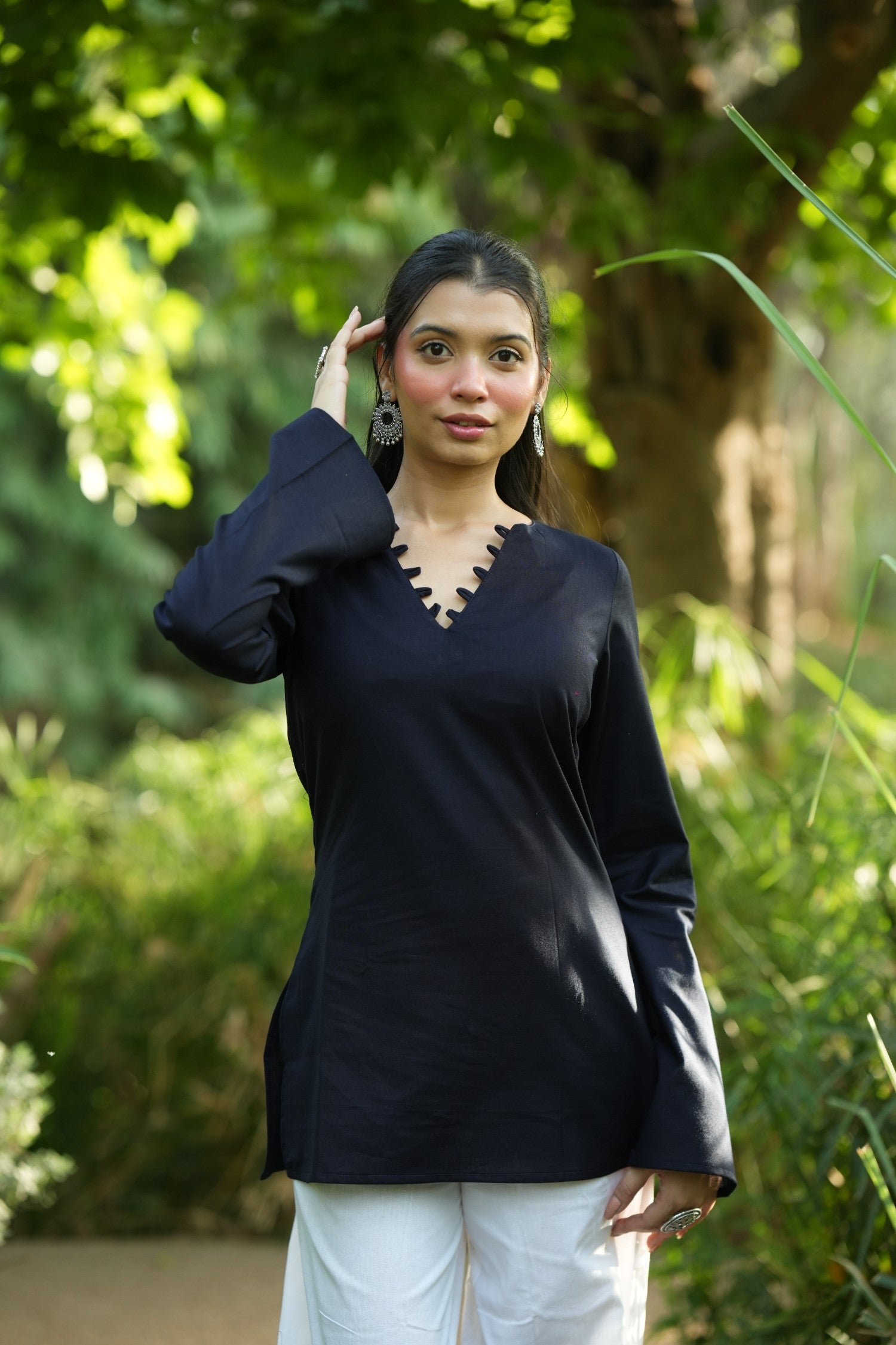 Navy Blue Solid Lupi Kurti