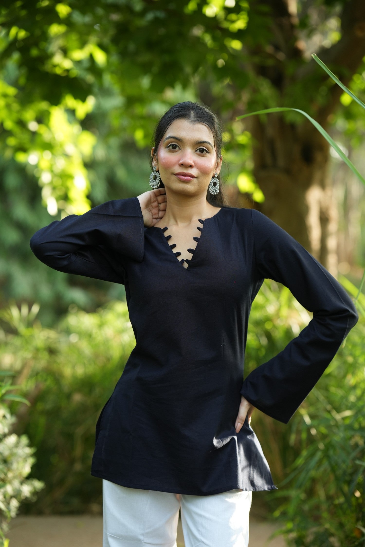 Navy Blue Solid Lupi Kurti