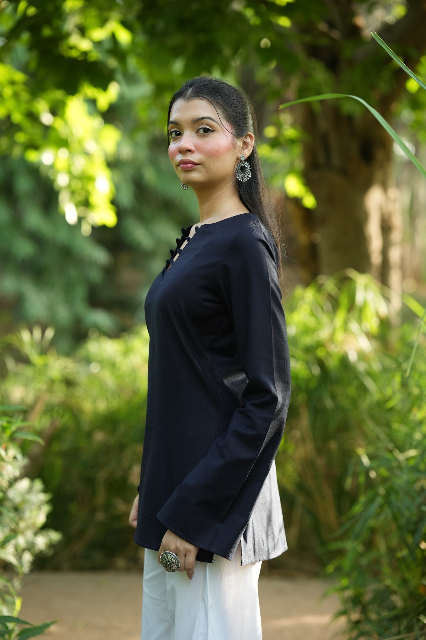 Navy Blue Solid Lupi Kurti