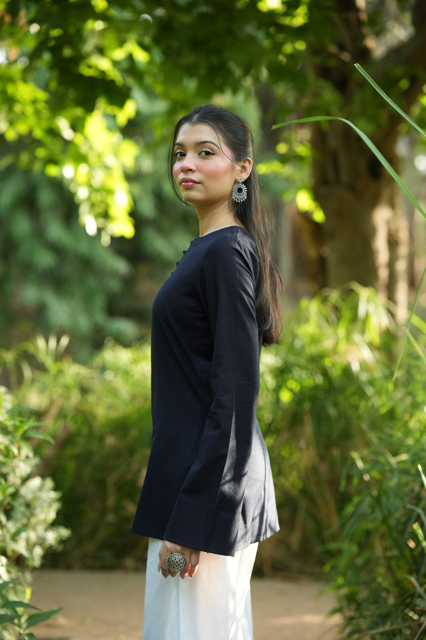 Navy Blue Solid Lupi Kurti