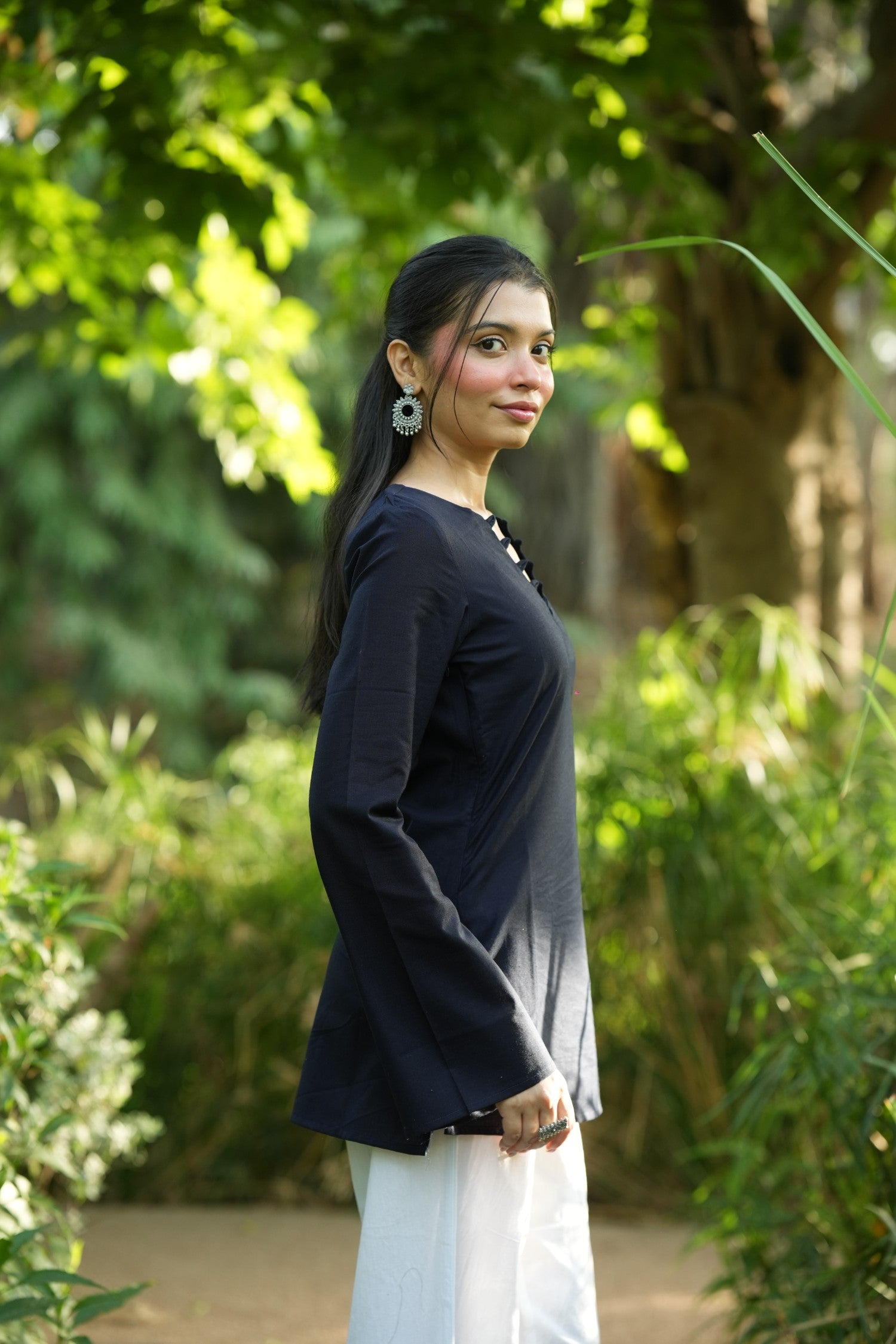 Navy Blue Solid Lupi Kurti