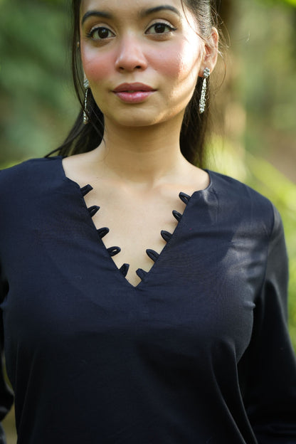 Navy Blue Solid Lupi Kurti