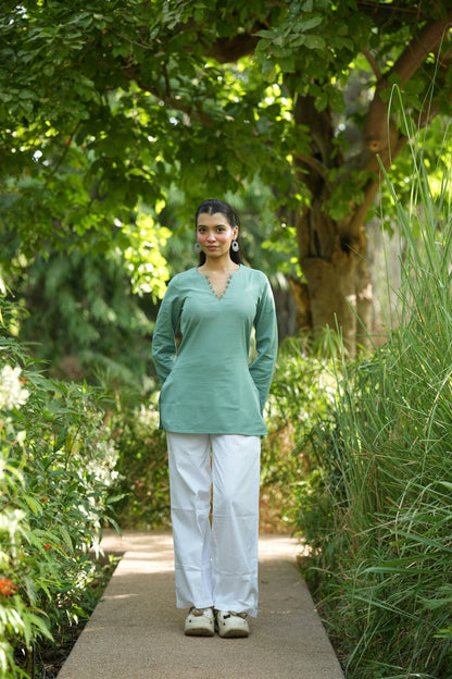 Green Solid Lupi Kurti