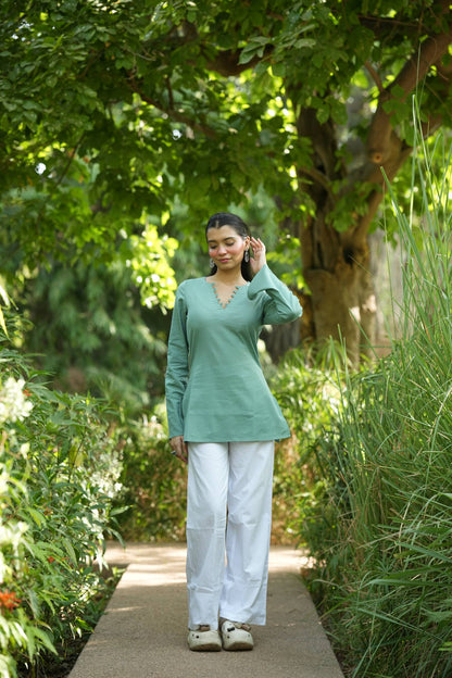 Green Solid Lupi Kurti