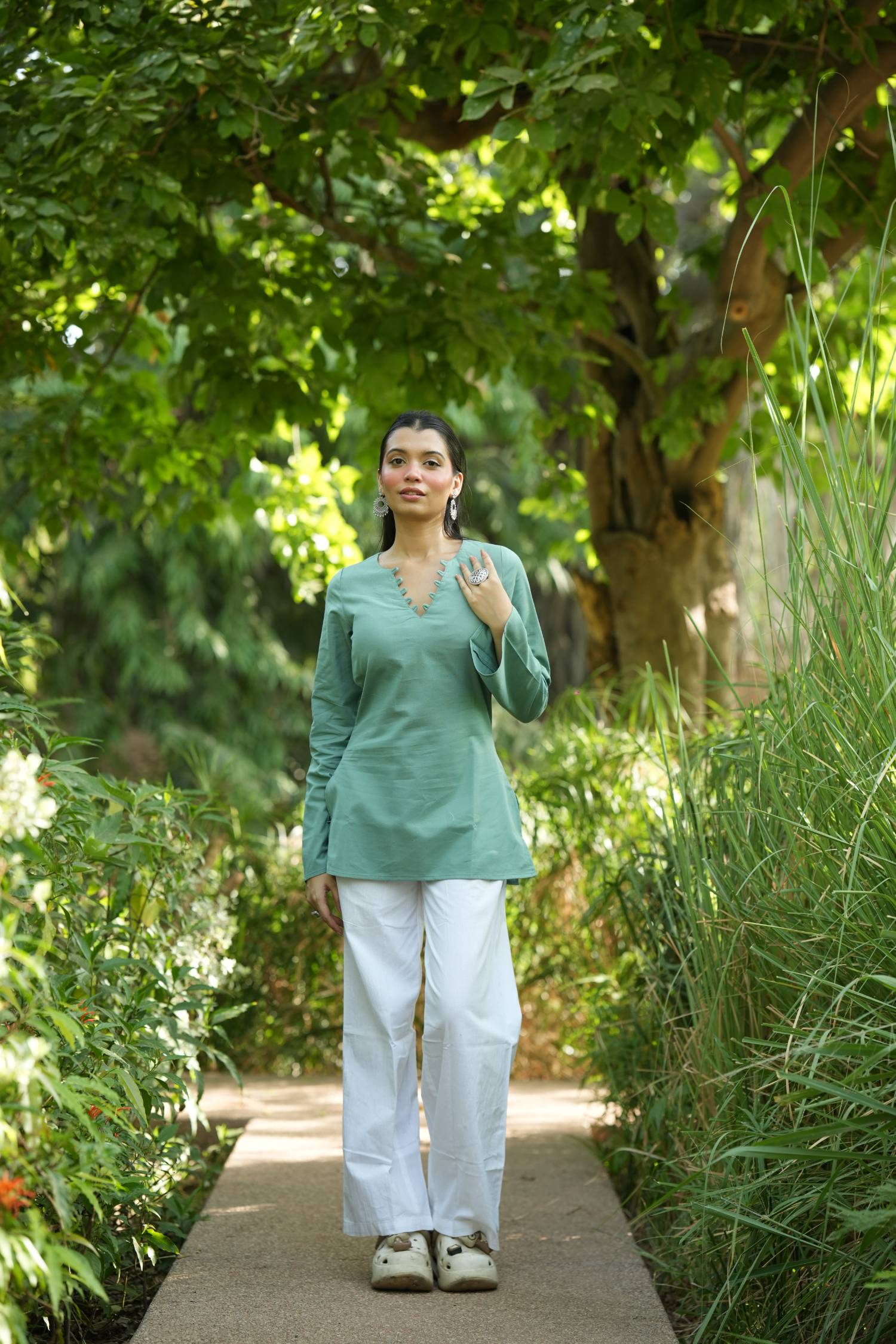 Green Solid Lupi Kurti