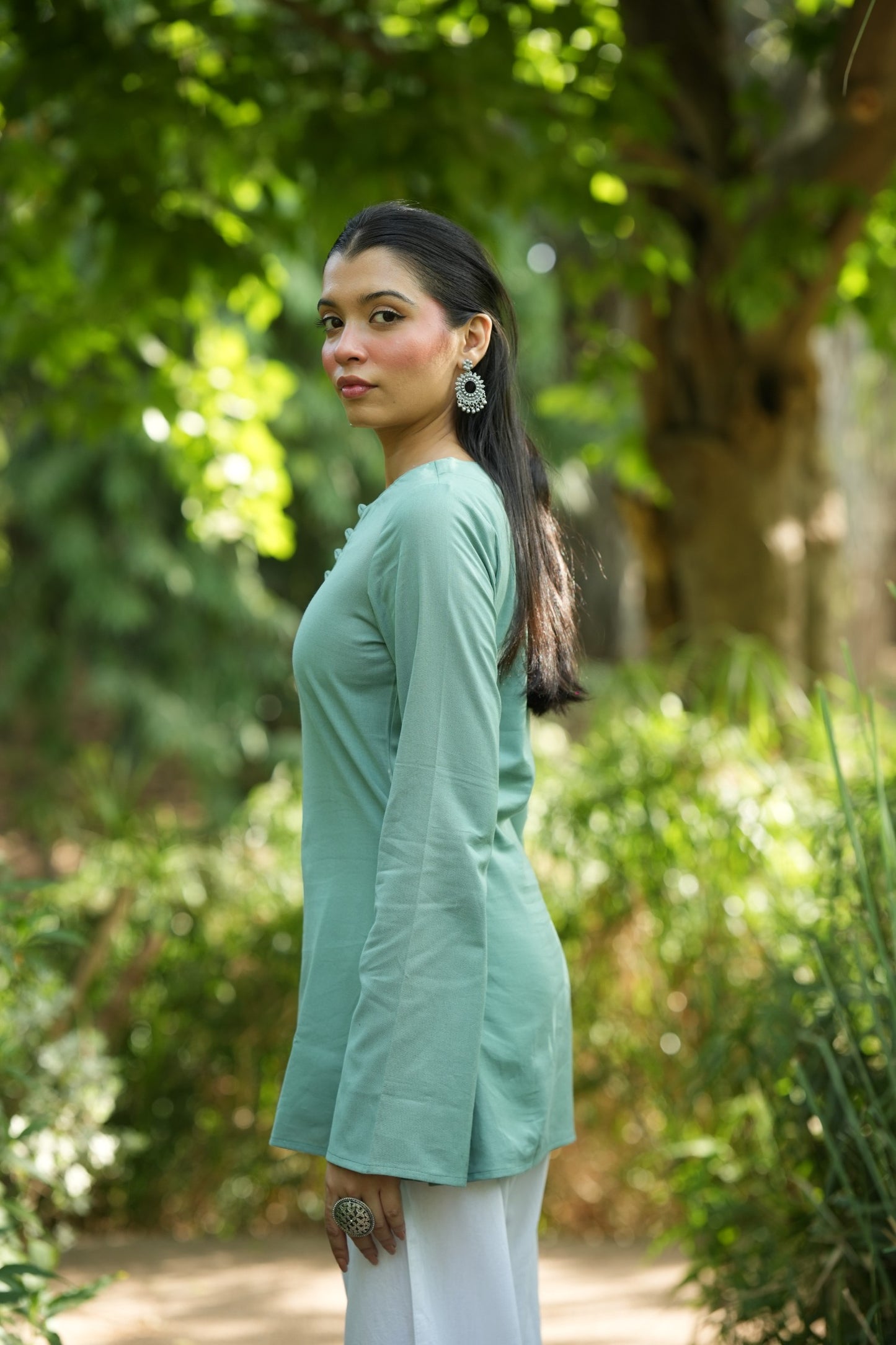 Green Solid Lupi Kurti