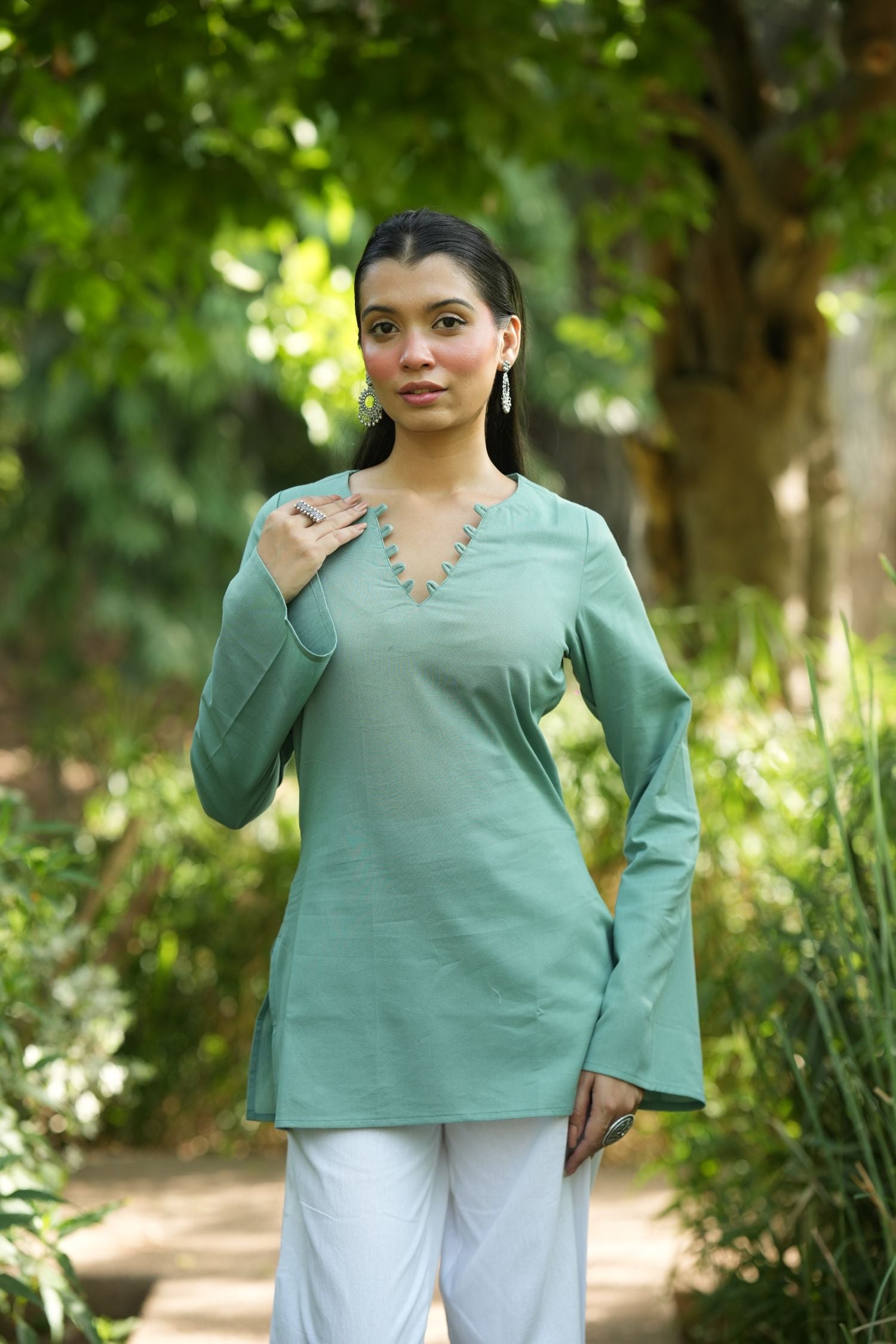 Green Solid Lupi Kurti