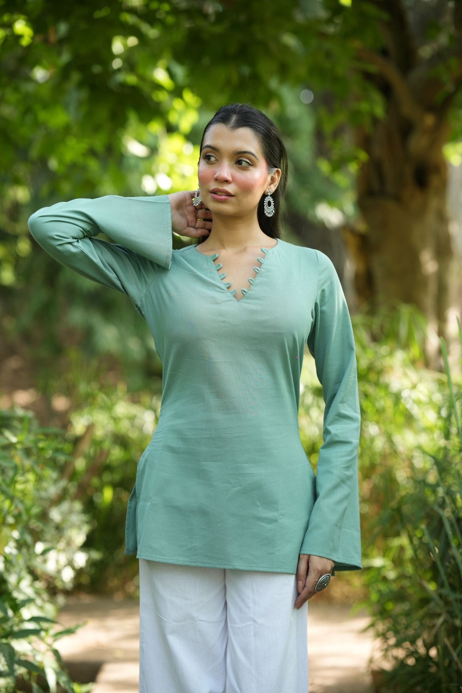 Green Solid Lupi Kurti