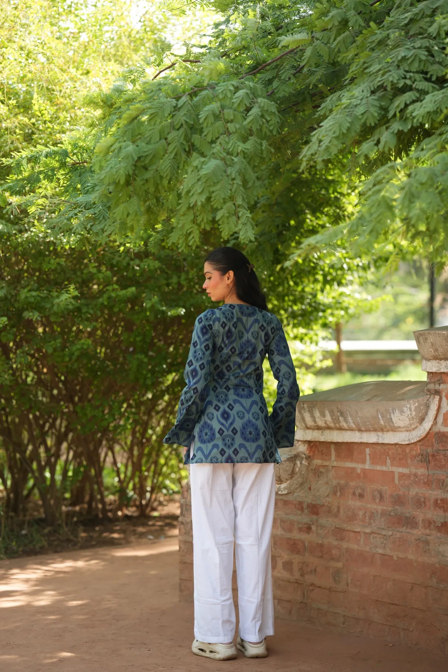 Indigo Blue Abstract Print Full Sleeve Kurti