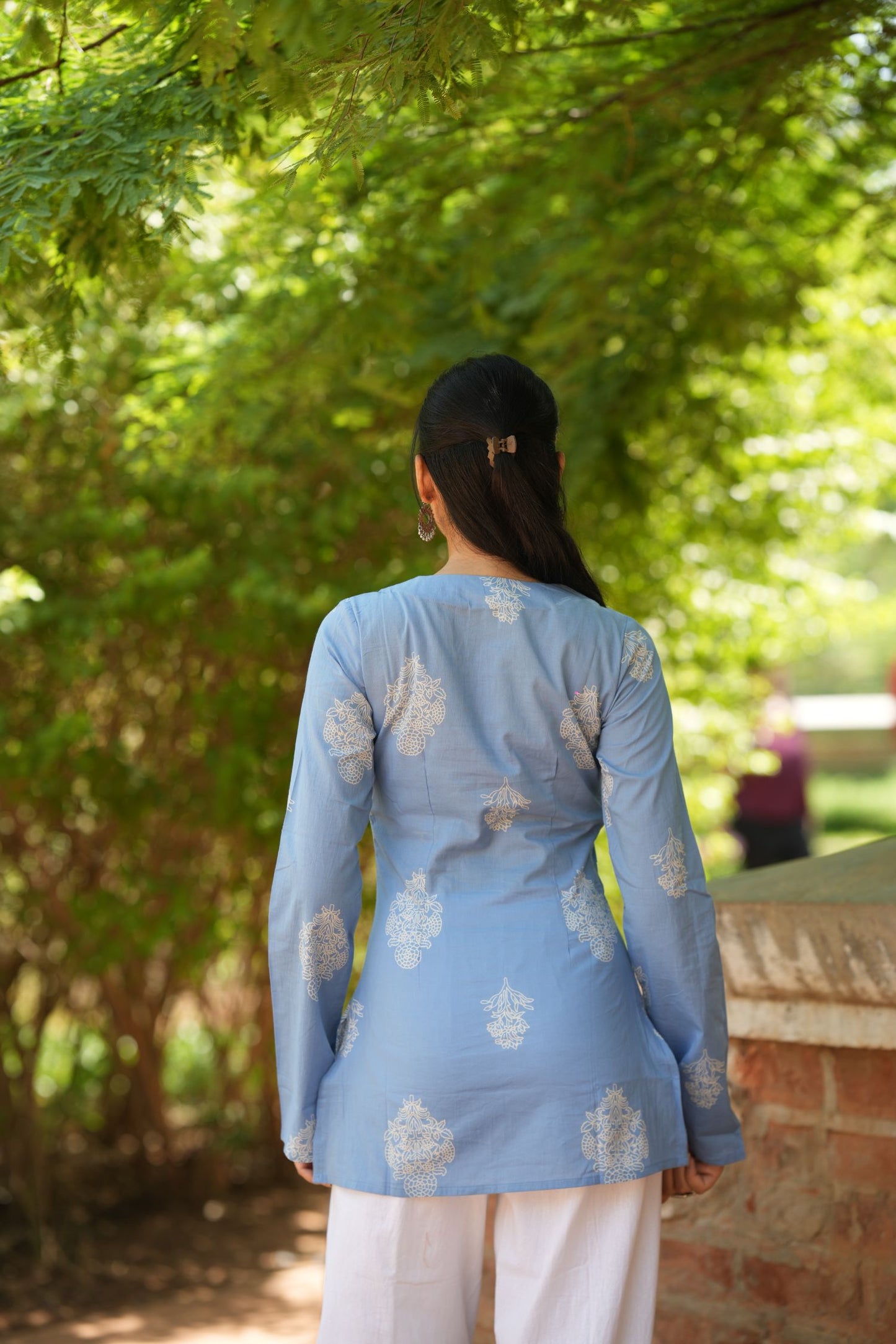 Blue Buta Print Bell Sleeve Kurti